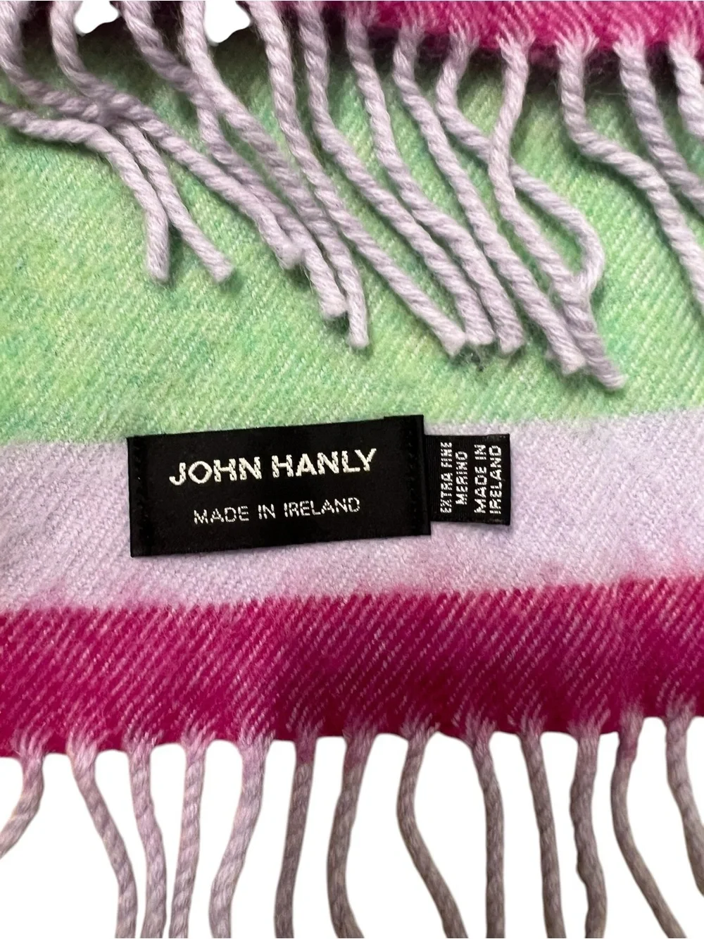 John Hanly Ireland extra fine merino wool colorful pastel stripes winter scarf